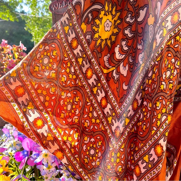 Free People Bold Orange/Yellow/Tan Floral Paisley Open Front Soft Ruana Kimono - Picture 3 of 9